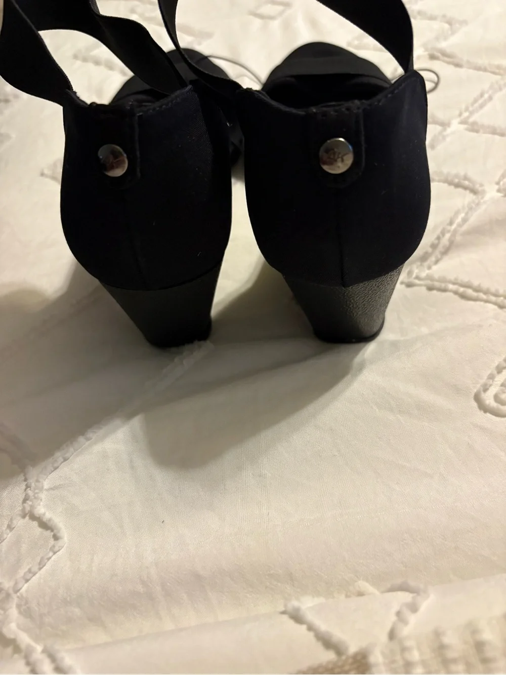 Anne Klein Black Open-Toe Elastic Strap wedge pumps New without tags